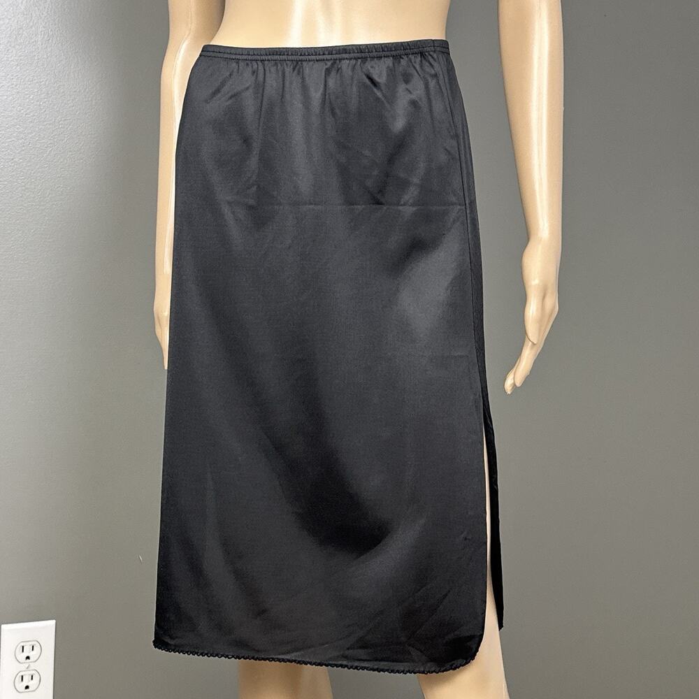 Vintage Vanity Fair Half Slip Small Long Black Antron III Nylon Double Slit USA